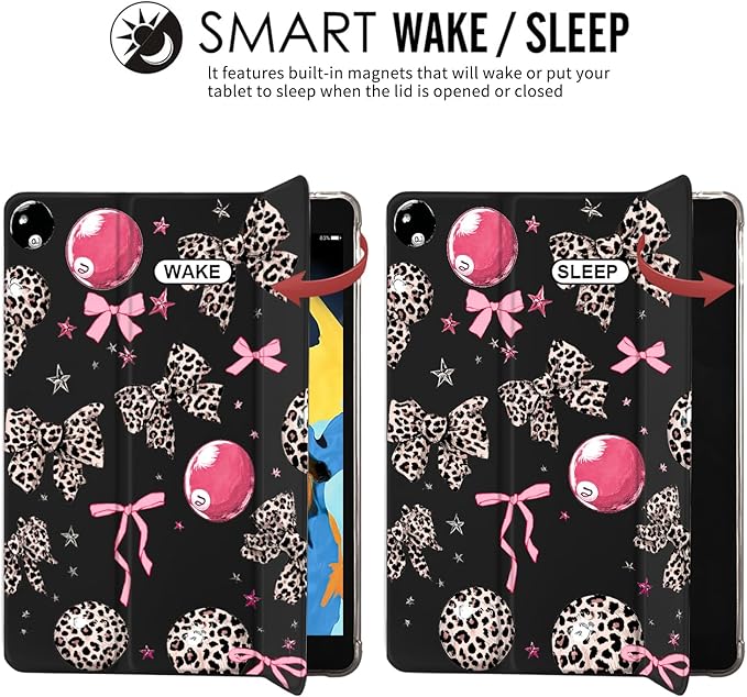 JOYLAND Bow Leopard Print for iPad 10th Generation Case 10.9 inch/iPad (A16) 11th Generation 11 Inch 2025 with Pencil Holder-Trifold Stand Protective Cover with Soft TPU BackBlack