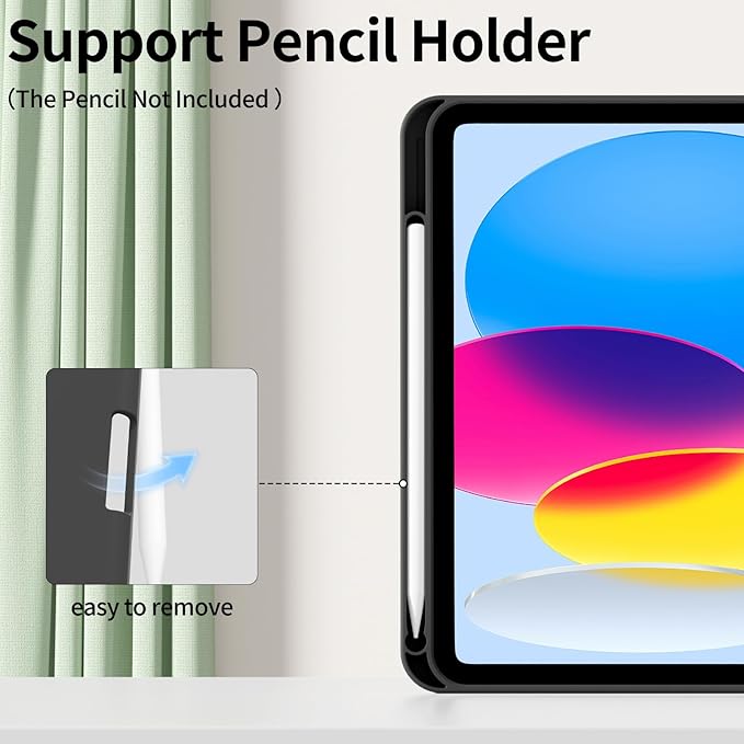 for iPad (A16) 11th Generation Case 11 Inch 2025 for iPad 10th Generation Case 10.9 Inch 2022 with Pencil Holder Smart Trifold Stand Slim Protective Cover Auto Wake/Sleep Black