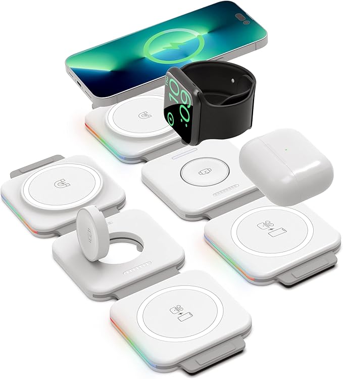 2-Pack Travel 3 in 1 Charging Stations for Multiple Apple Devices - Designed for iPhone Watch and AirPods Magnetic Wireless Charging - Foldable Design Compatible with MagSafe Products