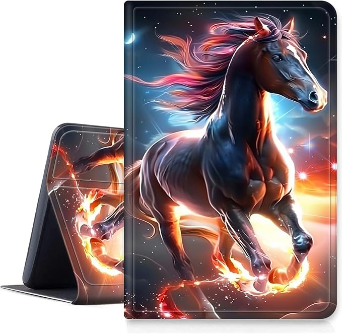 DIGTIALLL Case for Amazon Kindle Fire 7 Inch Tablet (9th/7th/5th Generation 2019/2017/2015 Release) PU Leather Smart Protective Cover with Auto Sleep/WakeHorse with Glowing