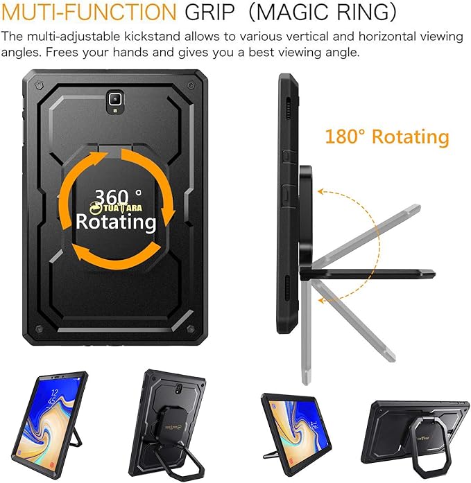 Fintie Shockproof Case for Samsung Galaxy Tab S4 10.5 2018 Model SM-T830/T835/T837 [Tuatara Magic Ring] [360 Rotating] Multi-Functional Grip Stand Carry Cover w/Built-in Screen Protector Black
