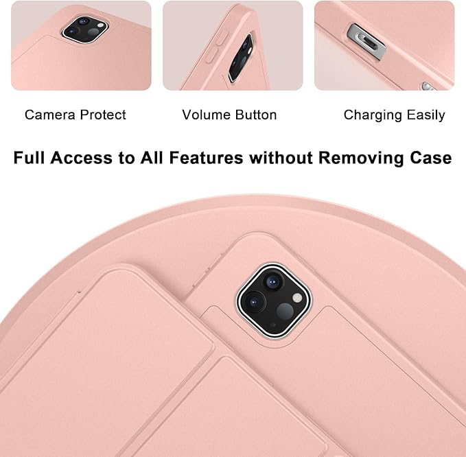 ZryXal New iPad Pro 13 Inch Case (M5) 2025 / (M4) 2024 with Pencil Holder Smart iPad Case [Support Pencil Pro and Pencil (USB-C)] Support Touch ID and Auto Wake/Sleep (Rose Gold)