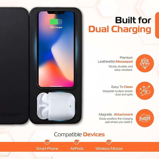 Spracht MagPad Magnetic Wireless Charging Mouse Pad 15W Fast Charging for Smartphones and Wireless Earbuds (Black)