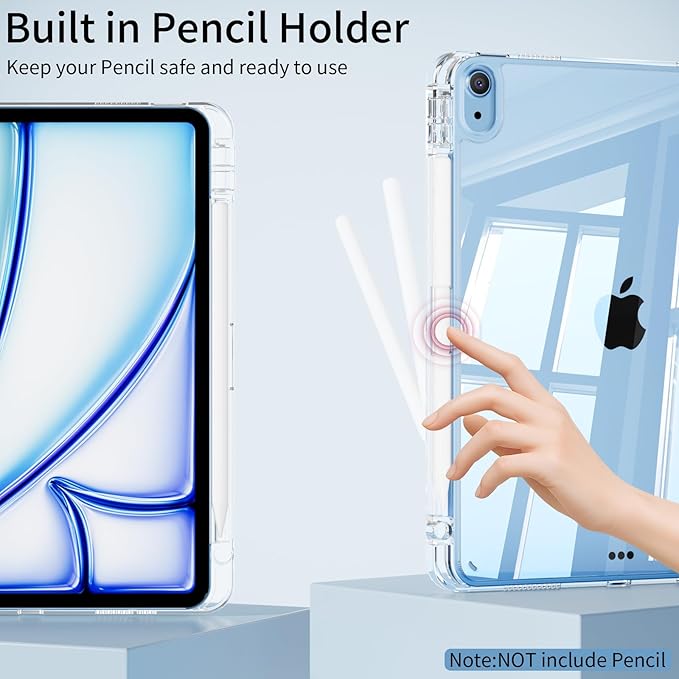 for iPad (A16) 11th Generation Case 11 Inch 2025 for iPad 10th Generation Case 10.9 Inch with Pencil Holder Slim Light Tri-fold Cover &amp Hard PC Clear Back Shell Auto Sleep/Wake Sky Blue