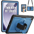 SEYMAC for Samsung Galaxy Tab A9+ Plus Case 11 2023 (SM-X210/X216/X218) Full-Body Shockproof Protective Case with Screen Protector Rotating Stand and Hand/Shoulder Strap Black/Navy Blue