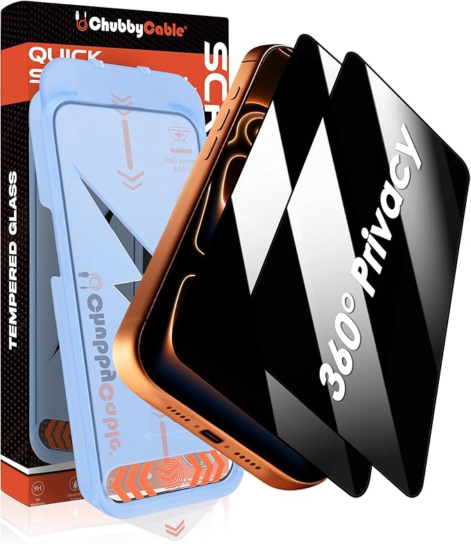 chubbycable 2PCS ChubbyShield Ultra for iPhone 17 Pro Max 360 Privacy Screen Protector Anti-spy Screen Protector Privacy Glass with Ultra-easy Install Box Auto Dust-Elimination &amp Bubble Free
