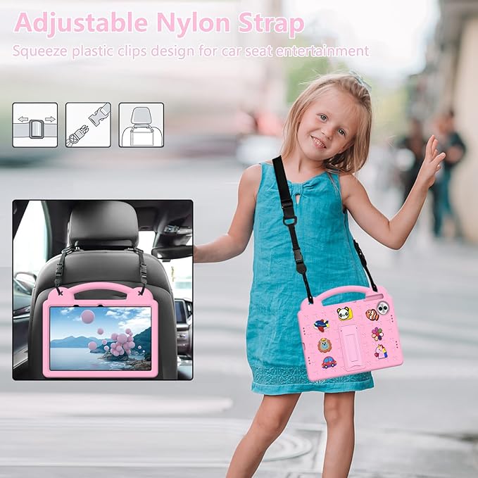 Compatible with Honor Pad 10 2025 12.1 inch Tablet Case Kids Friendly Universal Lightweight Shockproof Protective Case with Shoulder Strap &amp Stand Handle Pink