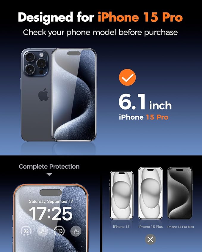 UNBREAKcable 4PCS Screen Protector for iPhone 15 Pro - 2 Privacy Tempered Glass+2 Clear Glass Double Shatterproof [Installation Frame] [9H Hardness] [Case Friendly] Anti-Scratch for iPhone 6.1 inch