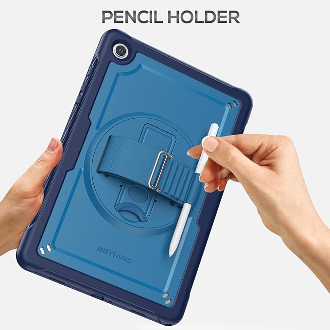 SEYMAC for Samsung Galaxy Tab A9+ Plus Case 11 2023 (SM-X210/X216/X218) Full-Body Shockproof Protective Case with Screen Protector Rotating Stand and Hand/Shoulder Strap Navy Blue