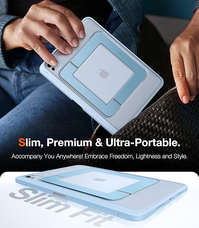 TORRAS Ostand K1 Guardian for iPad Pro 11 inch Case M5 2025 &amp 2024 M4 Ultra Stable Stand Multiple Adjustable Viewing Angles Slim Protective Kickstand iPad Pro 11 Case with Pencil Holder Blue