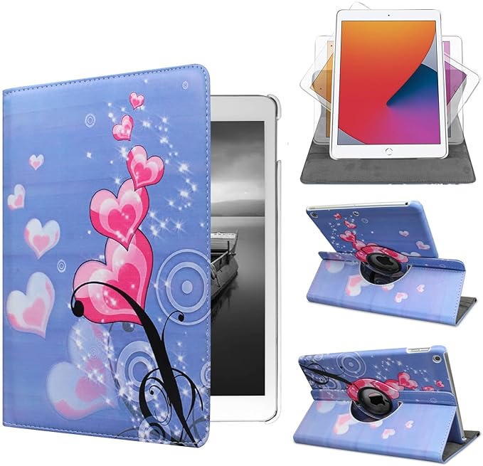 Case for ipad pro 12.9 inch 2nd &amp 1st Generation Old Model 2017/2015 MP6G2LL/A MQDA2LL/A MPLL2LL/A ML0F2LL/A ML3K2LL/A ML0N2LL/A ML0R2LL/A with Rotating Stand Auto Sleep/Wake (Heart Flower Design)