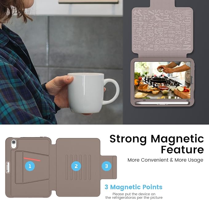 Case for iPad mini 7 (A17 Pro) 2024/ Mini 6 2021 8.3 Inch: Shockproof Rugged Protective Cover with Pencil Holder Auto Wake/Sleep Magnetic Multi-Angles Stand Card Slot Rose Gold