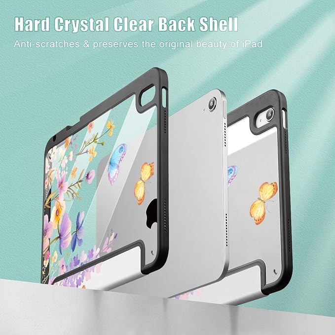 Tuiklol Case for iPad 11 inch (A16 Chip) 2025 Generation 11th / iPad 10.9 inch 2022 10th Gen Buit in Pencil Holder with Shockproof Cover Clear Transparent Back Shell Auto Wake/Sleep Purple Flower