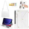 Shiny Case for Samsung Galaxy Tab S7/S8/S9/S9 FE/S10 FE 10.9 11 Handbag Techcircle Crossbody Iridescent Folio Stand Wallet Case with Pen Holder+Card Slots+Hand Strap+Shoulder Strap Shiny White