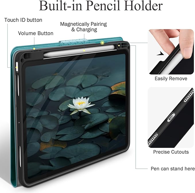 auaua Case for iPad Air 11 Inch M4/M3/M2 (2026/2025/2024) iPad Air 5th/4th Generation (2022/2020) with Pencil Holder Auto Sleep/Wake Adjustable Angle (Green)