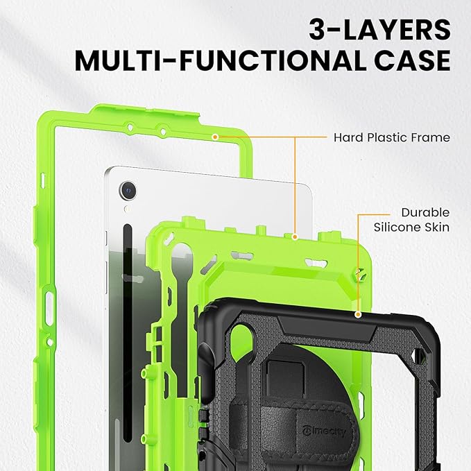 Timecity Case for Samsung Galaxy Tab S10 Lite/ S10 FE/ S9 FE/ S9 5G (10.9''/11'') Heavy Duty Protective Cover with Screen Protector Rotating Stand Shoulder Strap &amp S Pen Holder Green