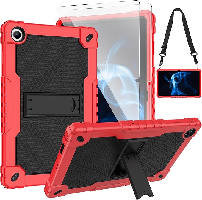 for Onn 10.4 Tablet Pro 2023 Model: 100110603 Case Built in Kickstand Heavy Duty Hybrid Case Hard Back Case Come with Tempered Glass/Shoulder Strap for Onn 10.4 Tablet Pro (Red+Black/2 Pcs)