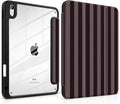 DONGKE Case for iPad (A16) 11th Generation 11 inch 2025 &amp iPad 10th Gen 10.9 inch 2022 [Built-in Pencil Holder] Clear Acrylic Back Trifold Stand Smart Cover Auto Sleep/Wake Brown Stripes