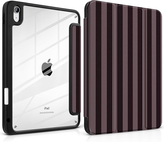DONGKE Case for iPad (A16) 11th Generation 11 inch 2025 &amp iPad 10th Gen 10.9 inch 2022 [Built-in Pencil Holder] Clear Acrylic Back Trifold Stand Smart Cover Auto Sleep/Wake Brown Stripes