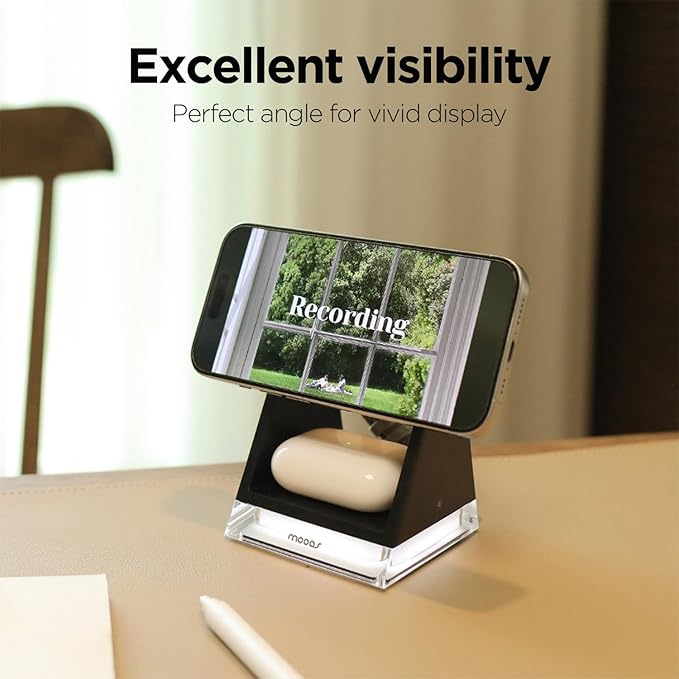mooas Crystal Lamp 3 in 1 Mag-safe Wireless Charging Stand (Black) 2 Color Nightlight 3 in 1 wireless charger Compatible with iPhone 12/13/14/15 Galaxy S21 S22 S23 S24 Apple watch Galaxy watch