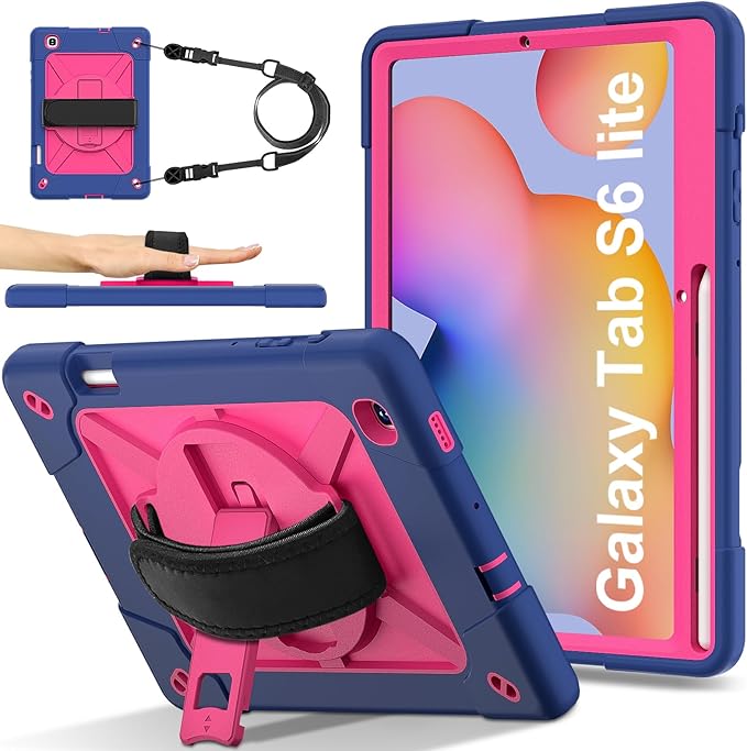 for Samsung Galaxy Tab S6 Lite Tablet Case 10.4 inch 2024/2022/2020 360 Rotating Stand Heavy Duty Shockproof Silicone Case for Galaxy Tab S6 lite (SM-P620/P625/P610/P613/P615/P619) Navy Blue