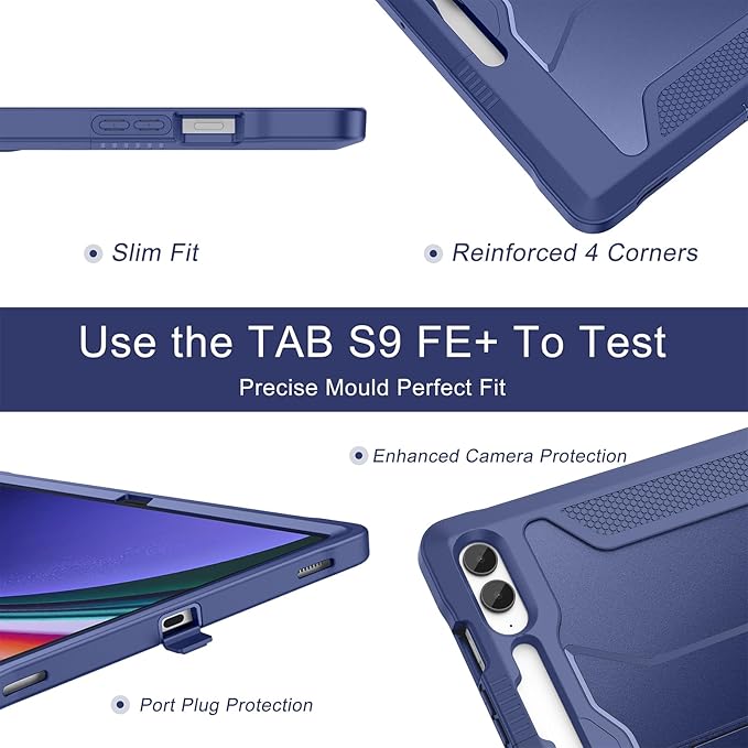 Soke Case for Samsung Galaxy Tab S9 Plus/S9 FE+ 2023 with Built-in Screen Protector &amp Kickstand Rugged Full Body Protective Cover for Galaxy Tablet 12.4 InchNavy