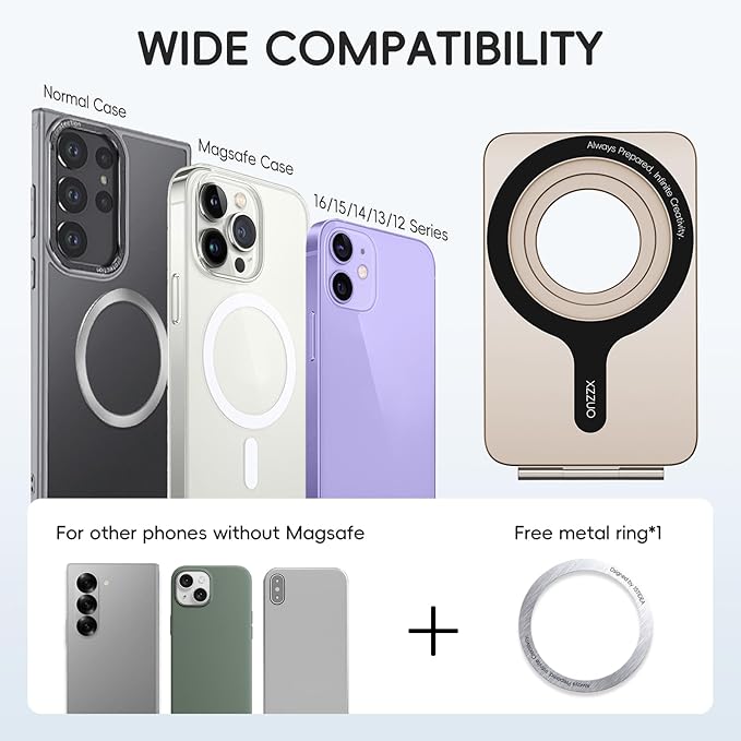 Cell Phone StandAdjustable Height and Angle Foldable Phone Holder for Desk Aluminum Cell Phone HolderStrong Magnetic Phone Stand Compatible with iPhone 16/15/14/13/12 Series (Desert Gold)