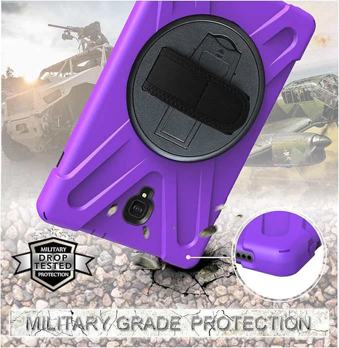 Rugged Case for Samsung Galaxy Tab A 10.5 2018 (SM-T590/T595/T597) Portable Hybrid Shock-Proof Cover with 360° Rotatable Hook&ampLoop HandleShoulder Strap (Purple)
