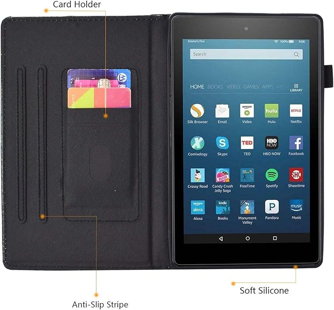 Dteck for Fire HD 8 (8th/7th/6th Generation) Smart Folio Tablet Case 2018/2017/2016 Release (8) with Auto Sleep Wake/Stand/Card Slots/Stylus PU Leather Protective Cute Slim Magnetic Cover Rosegold