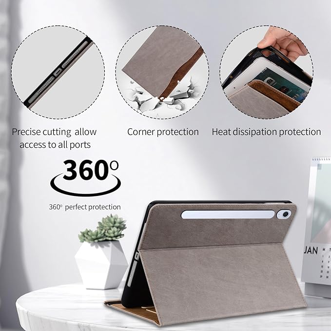 Case for Samsung Galaxy Tab S10 FE Plus 13.1 Inch 2025 (SM-X620/SM-X626B) Smart Cover with Pocket &amp Pencil Holder Business PU Leather with Card Slot Khaki