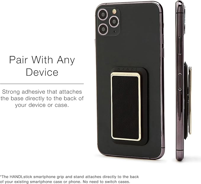 HANDL New York Black and Gold Professional Leather Collection HANDLstick Grip and Stand for Smartphone