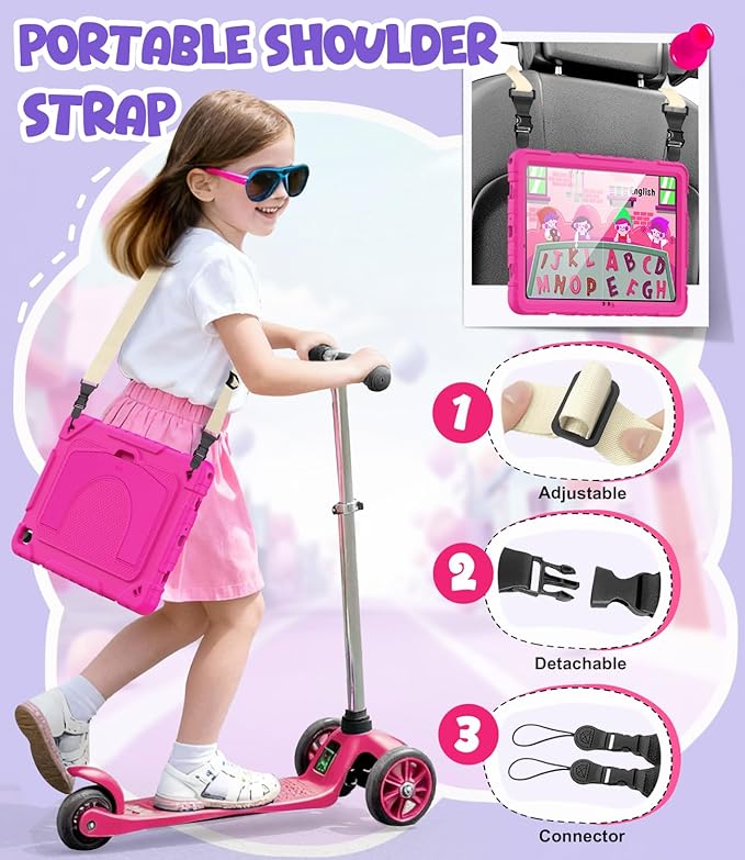 OKP Case for Samsung Galaxy Tab A9+ Plus 11 Inch 2023/ A11 Plus 2025 Shockproof Rugged 11 Galaxy A9+/ A11+ Tablet Protective Cover with Built-in Screen Protector Shoulder Strap Stand Hot Pink
