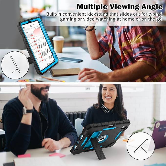 Grifobes Case for iPad mini 7 (A17 Pro) 2024 / Mini 6 2021 8.3 inch Heavy Duty Shockproof Rugged Cover with Pencil Holder Stand for I Pad Mini 7th/6th Gen 8.3 Case (Black+Blue)