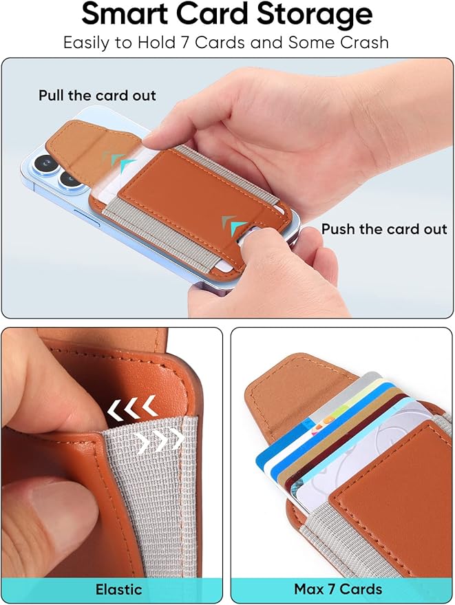 Miroddi for MagSafe Wallet with Privacy Flap Strongest Magnetic Card Holder for iPhone 17/16/15/14/13/12 Series Leather Magnetic Phone Wallet Fit 7 Cards RFID Blocking No More Falling Brown