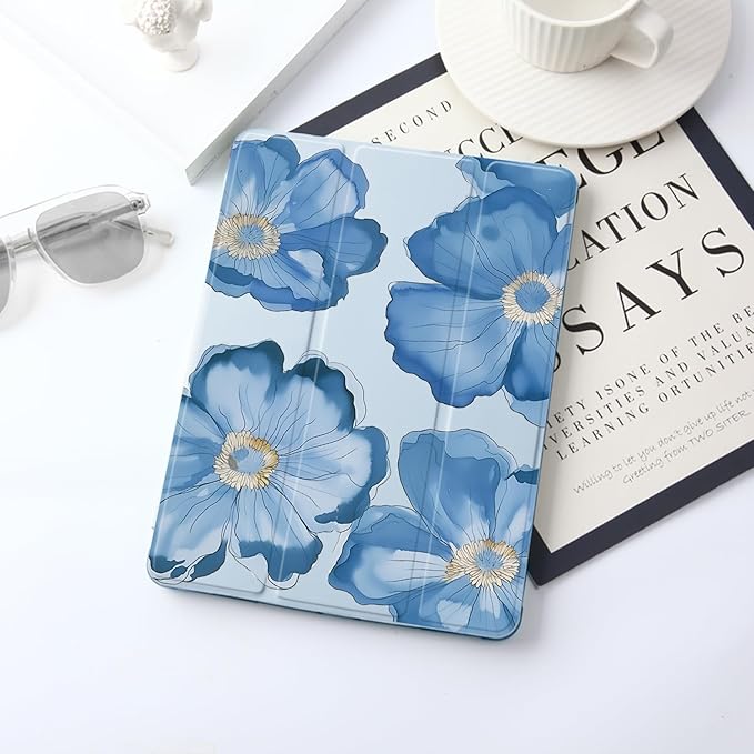 JOYLAND for iPad (A16) 11th Gen 11 Inch 2025/iPad 10th Generation Case 10.9 inch 2022 with Pencil Holder-Auto Wake/SleepBlue Floral Pattern Anti-Scratch Shockproof Premium Folio Stand CaseBlue