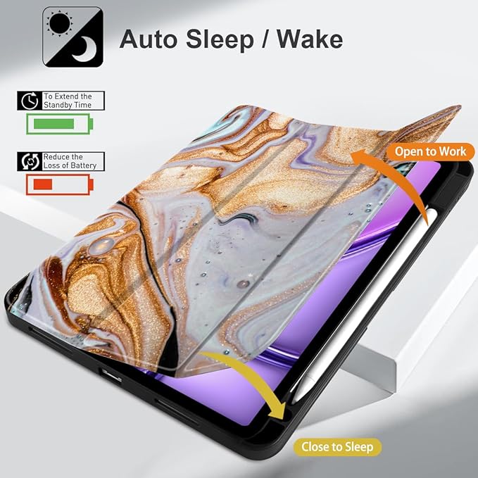 DONGKE for iPad Air 11 Inch Case M4 2026 / M3 2025 / M2 2024 &amp iPad Air 5th 2022 / 4th Gen 2020 10.9 Inch Ultra Thin Soft TPU Back Cover with Pencil Holder Support Auto Wake/Sleep Black Marble