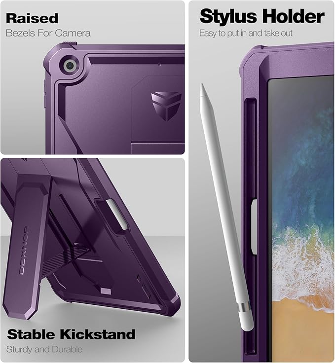 Dexnor for iPad 9.7 Inch 6th /5th Generation(2018/2017) [Built in Screen Protector &amp Kickstand] with Pen Holder Heavy Duty Shockproof Full Body Protective Cover for iPad 6th Generation Case-Purpl