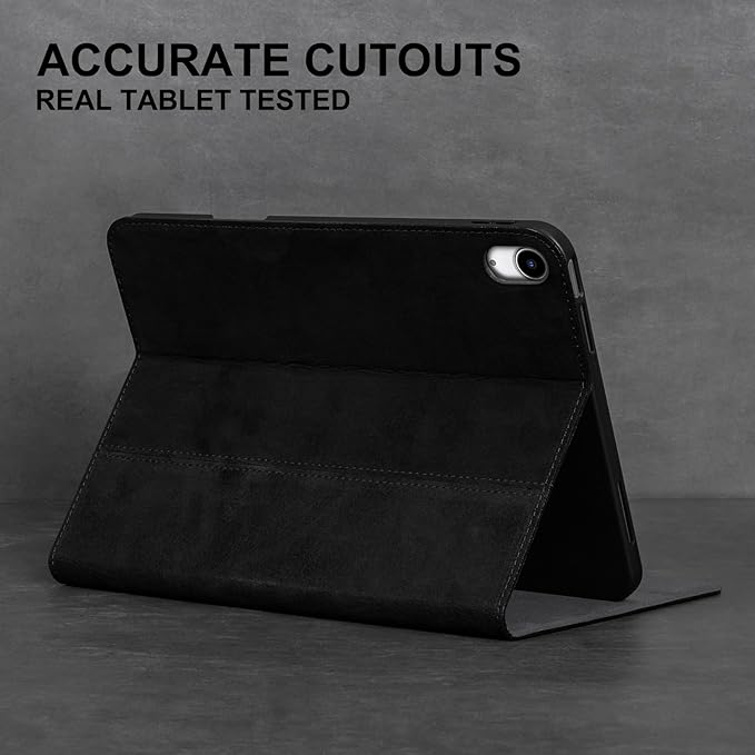 Gexmil Leather Case for iPad Air 11 Inch M4/M3/M2 (2026/2025/2024)iPad Air 10.9 Inch 5th/4th Generation 2022/2020 Top Grain Leather Cover Auto Sleep/Wake Adjustable StandSanded Black