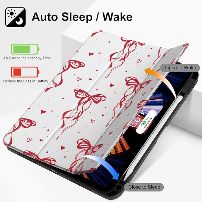 Mektron Case for iPad Air 11 inch (M4 2026 8th /M3 2025 7th /M2 2024 6th) Compatible with iPad Air 10.9 (2022 5th Gen /2020 4th Gen) Tablet Cover Buit in Pencil Holder Layer Bows