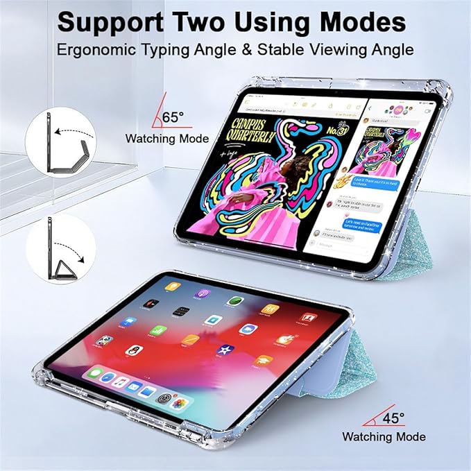 Case for iPad (A16) 11th Generation 11 inch 2025 &amp iPad 10th Generation 10.9 inch 2022 with Stand/Pencil Holder [Auto Wake/Sleep] Glitter Bling PU Leather &amp Clear Soft TPU Back Shell Blue