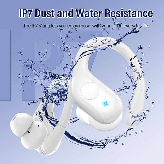 Wireless Earbuds Bluetooth 5.4 Headphones 75H Stereo Deep Bass Sports Over Ear Buds with Earhooks LED Display Bluetooth Earbuds with 4 ENC Mic IP7 Waterproof Earphone for Running White