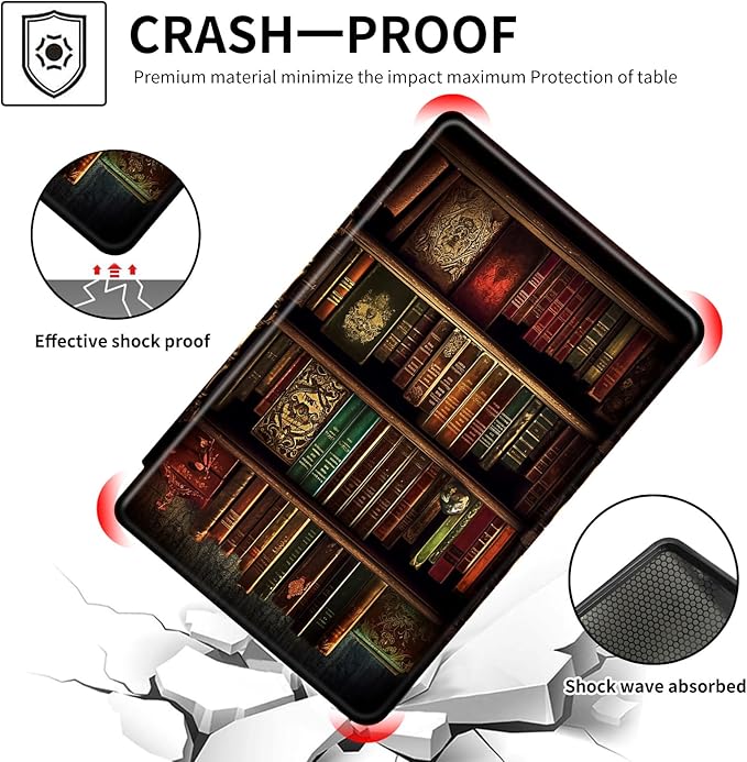 Case for All-New Amazon Fire HD 10 Tablet (13th Generation 2023 Release)360 Degree Rotating Swivel Stand PU Leather Cover with Auto Wake SleepVintage Bookshelf