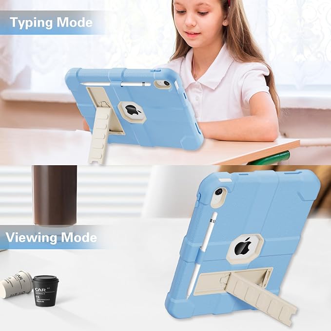Case for iPad (A16) 11th Generation 11 Inch 2025 / iPad 10th Generation 10.9 Inch 2022 Rugged Heavy Duty Protective Cover [Built-in Pencil Holder ] for iPad 11/10 Gen (LightBlue/White)