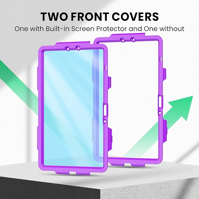 SEYMAC Case for Samsung Galaxy Tab S10 Lite/ S10 FE/ S9 FE/ S9 5G (10.9''/11'') Heavy Duty Shockproof Protective Case with Screen Protector Rotating Stand Hand Strap and Pen Holder Purple