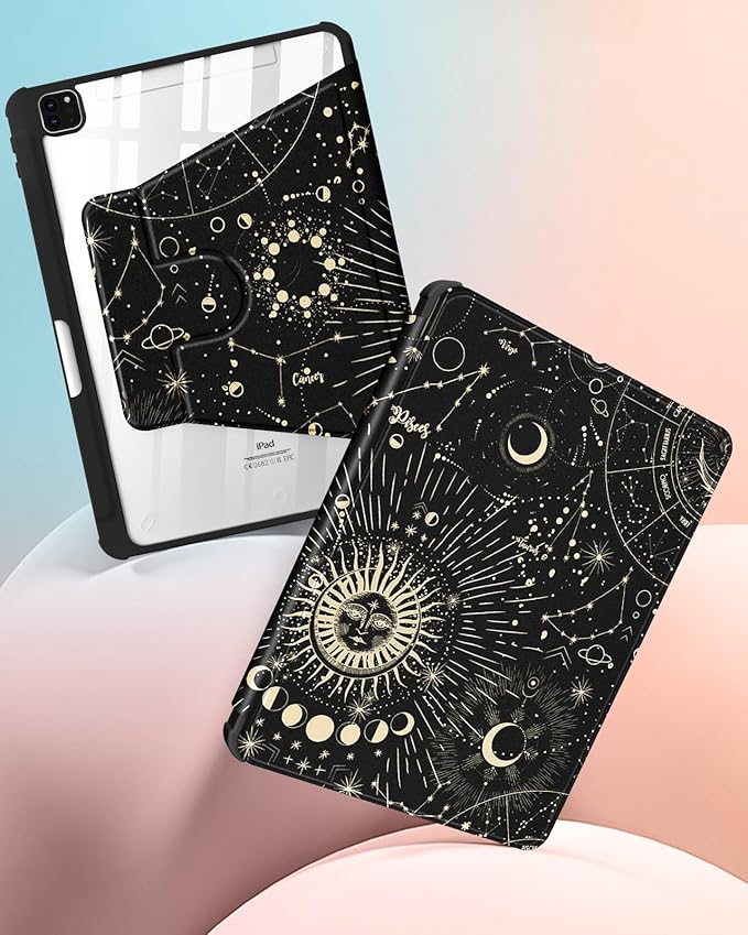 for iPad Air 11 inch Case Air 5th/4th Generation 10.9 Pro 11'' Case Women Girls for Apple Pencil Holder Cute Sun and Moon Stars Rotating Folio Cover for iPad Air 5/4 (2022/2020)/Pro 11