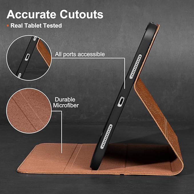 Gexmil Genuine Leather Case for iPad Pro 11 Inch (M5/M4) 2025/2024 with Pencil HolderProtective Shockproof Leather Smart Folio Cover Adjustable Stand Auto Sleep/Wake Anti-SlipYellow Brown