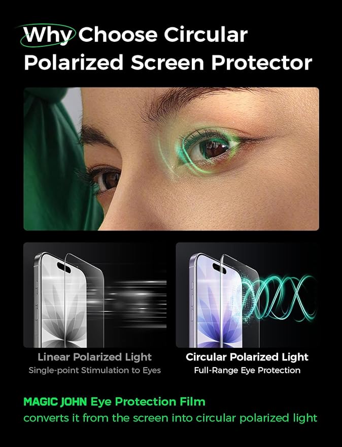 MAGIC JOHN 2 PACK for iPhone 17(6.3) Eye Protection Screen Protector HD Clear Auto Dust-Elimination 9H Tempered Glass &amp Scratch Resistance Full Edge Coverage