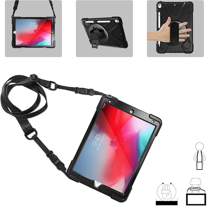 ProCase Rugged Heavy Duty Case for iPad Air 3 10.5 2019/ iPad Pro 10.5 2017 Shockproof Protective Cover with Rotating Kickstand for iPad Air (3rd Gen) 10.5 2019/ iPad Pro 10.5 2018 Black
