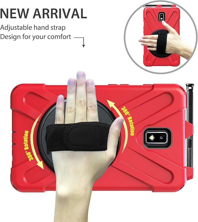 Case for Samsung Galaxy Tab Active 2 8.0 T390 T395 T397 Military Grade [15 ft Drop Tested] Full-Body Shockproof Protective Cover with 360° Rotation Stand Hand Strap &amp Pencil Holder