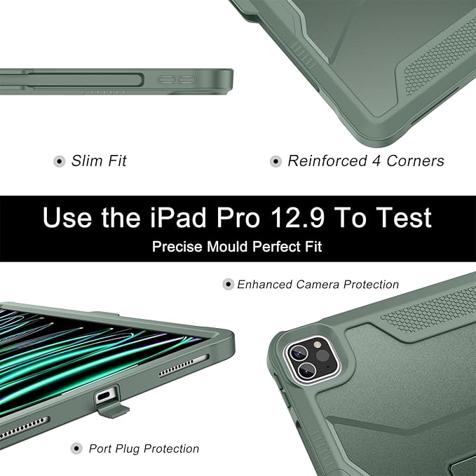 Soke Case for iPad Pro 12.9 Inch 6th/5th/4th Generation(2022/2021/2020 Release) Rugged Shockproof Protective Cover with Built-in Kickstand for Apple iPad Pro 12.9 - Calke Green